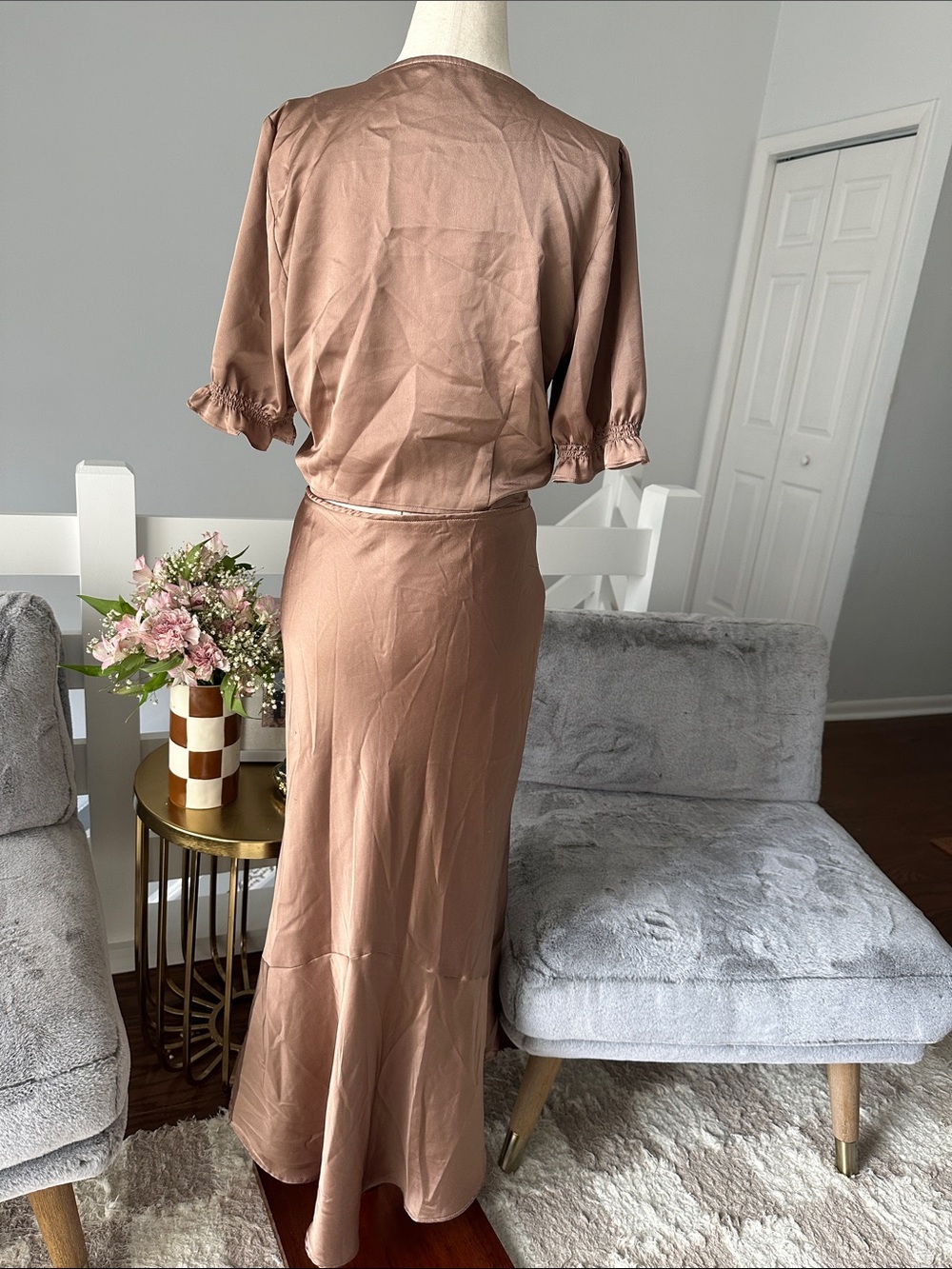 Abercrombie & Fitch Satin Tie-Front Maxi Skirt Set - Brown - Picture 5 of 7